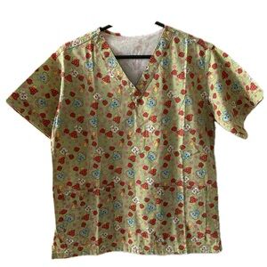Dog Print V-Neck Scrub Top